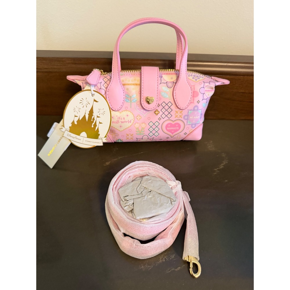 NWT Stoney Clover Lane Disney Its a Small World Mini Pink Pouchette Crossbody